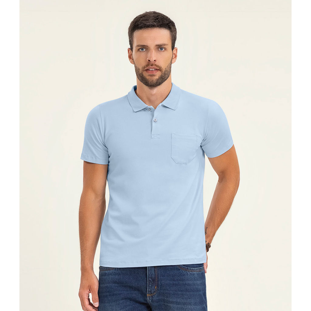 Polo Masculina Com Bolso Cotton Leve Diametro Azul em Oferta na Shopee
