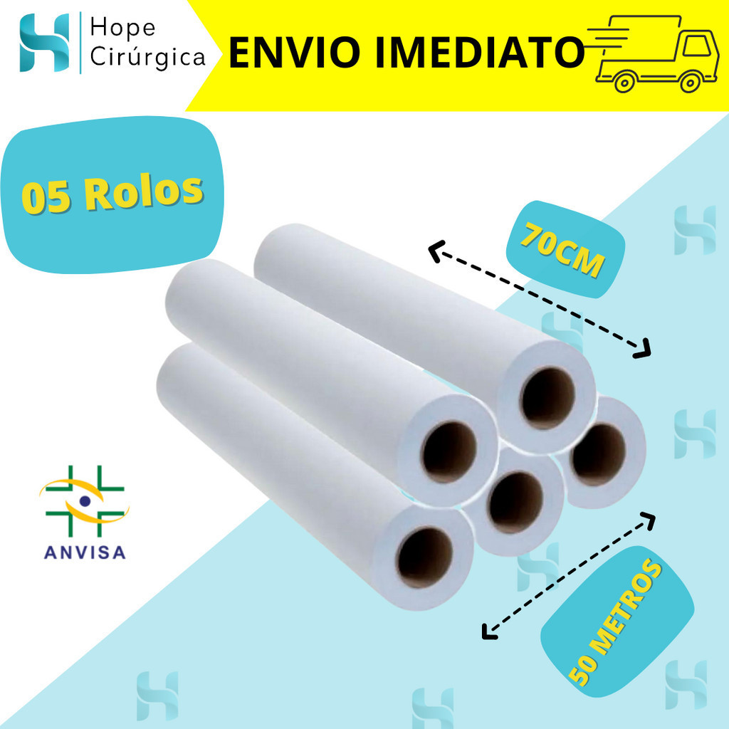 Kit 05 Lençóis Descartáveis de Papel Hospitalar para Maca 70x50 cm cada rolo em Oferta na Shopee