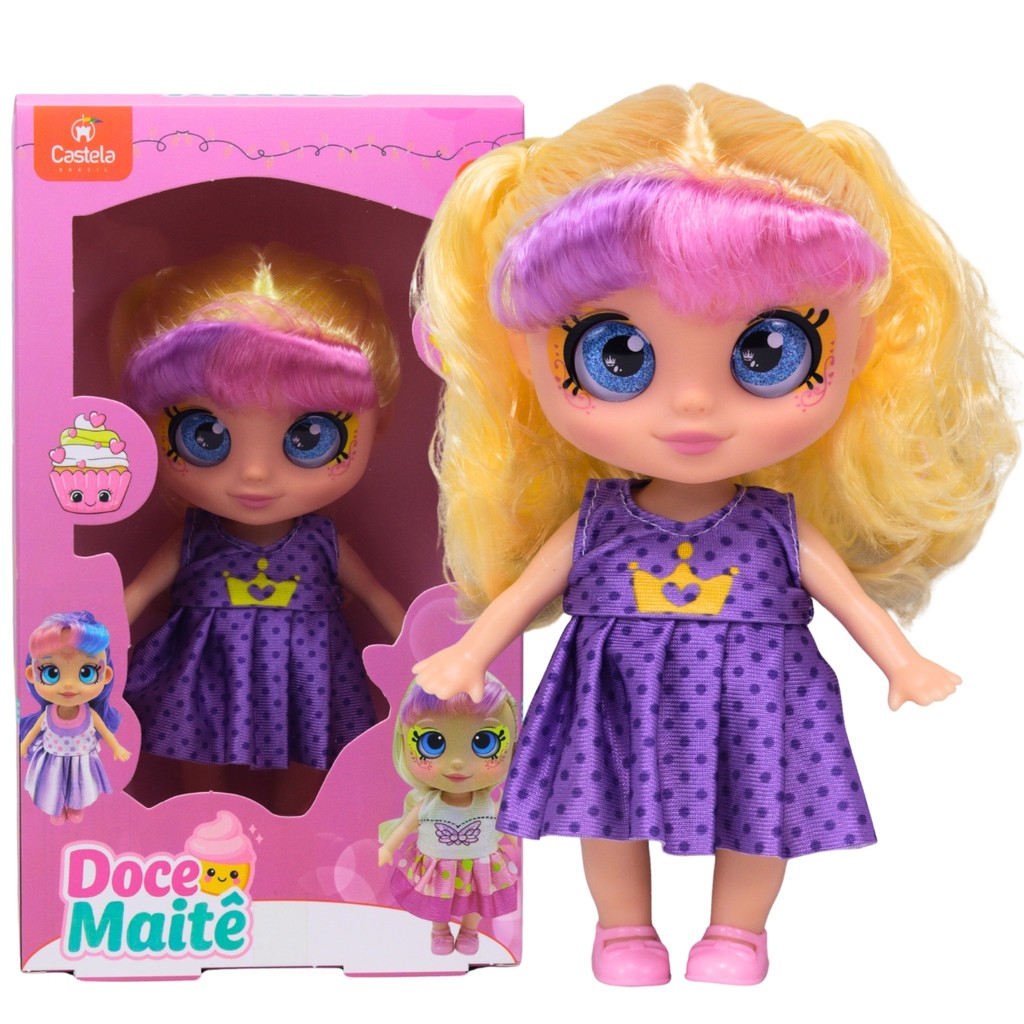Boneca Doce Maitê Vestido Roxo 18 cm Castela
