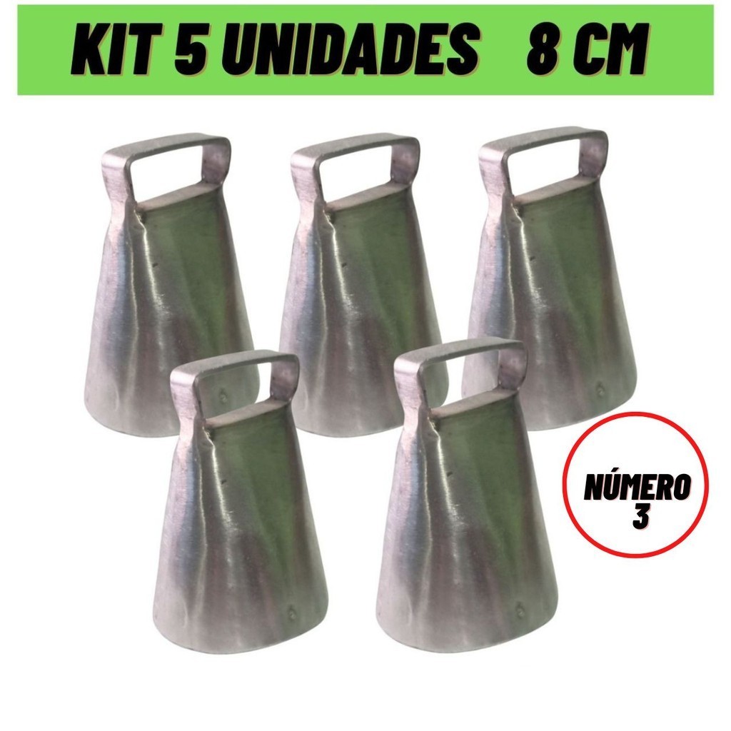 Kit 5 Sino Para Boi Vaca Pequeno 8 cm Sincerro Bode Cabritos Bezerros Cabas Garrotes
