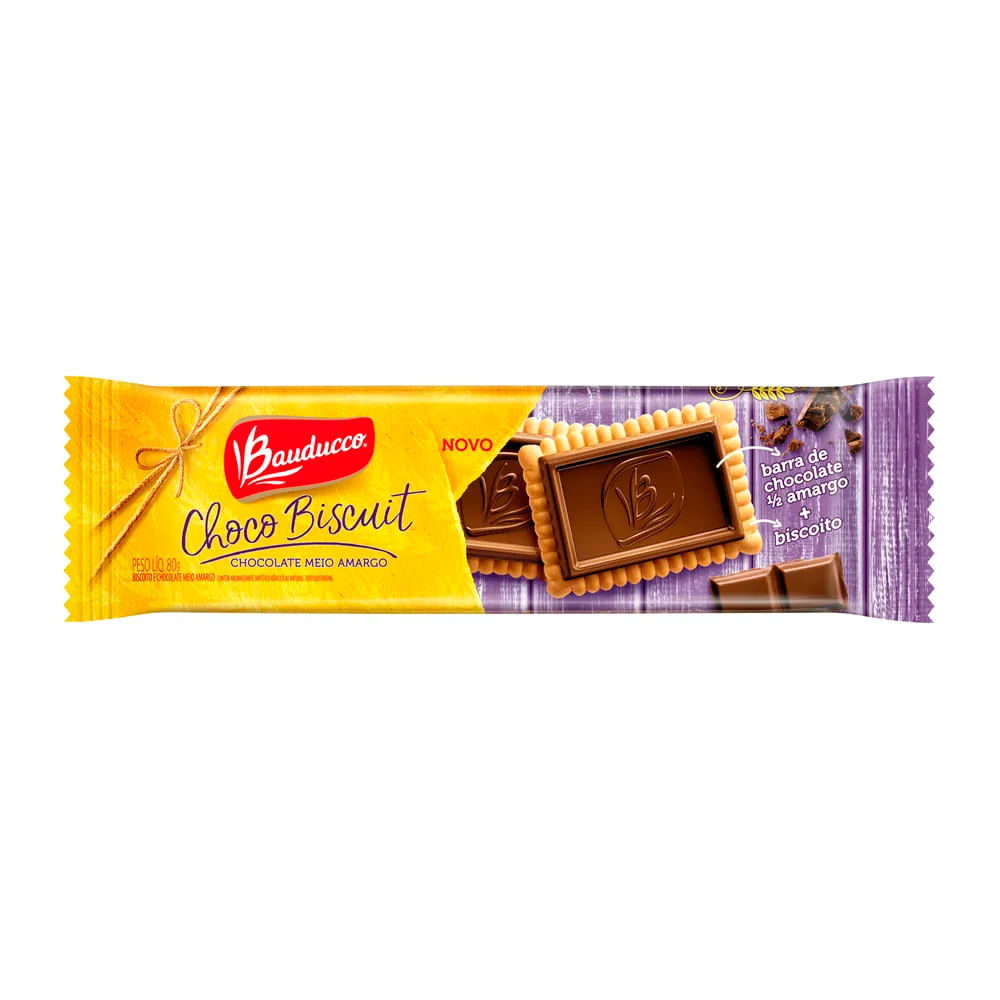 Biscoito Bauducco Choco Biscuit Chocolate Meio Amargo 80g em Oferta na Shopee