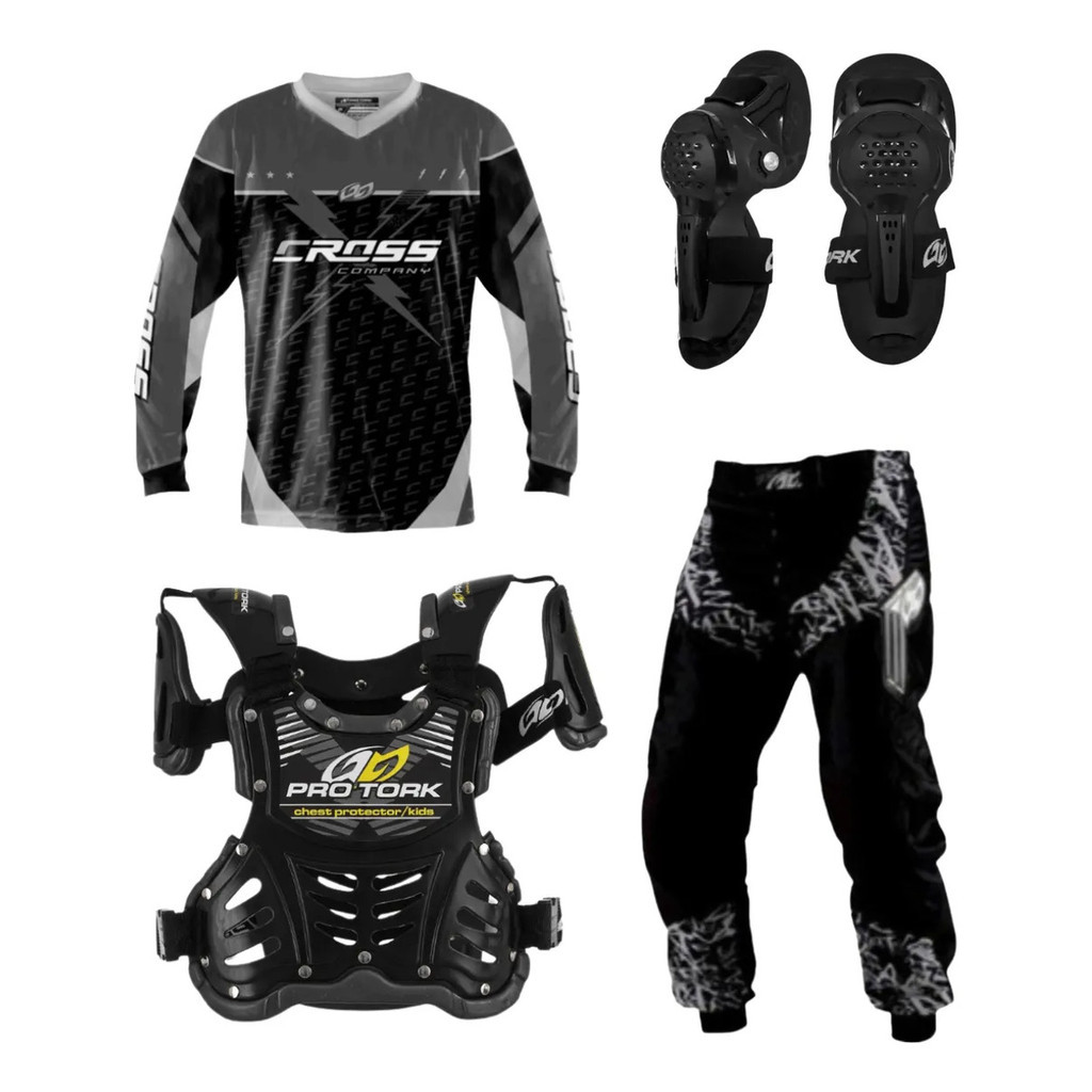 Kit Infantil Camisa Calça Colete Joelheira Motocross Trilha Enduro Corrida em Oferta na Shopee