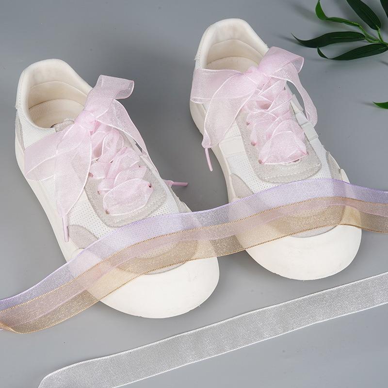 Decorador 1 Par 4cm De Largura Organza Sapato Cordas 160cm Mulher Arco Cadarços Plana Seda Cetim Fita Lona Tênis Esporte