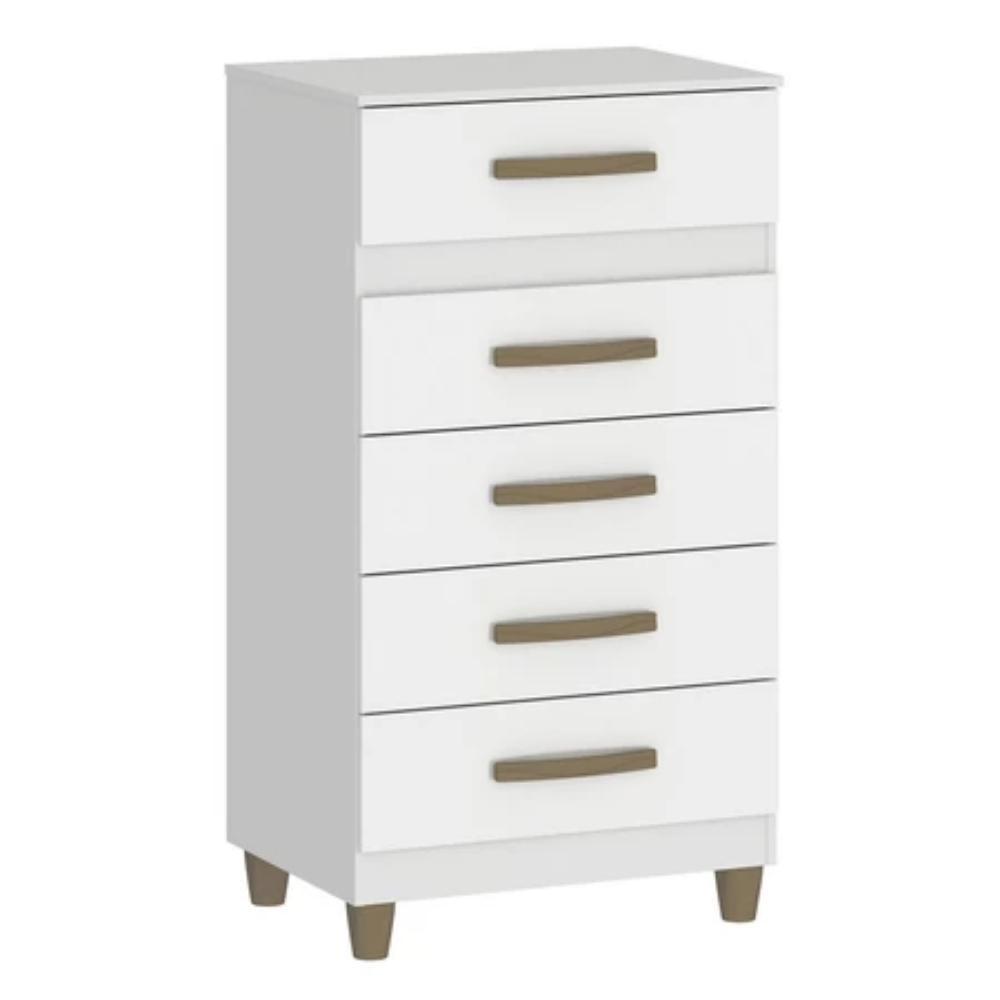 Cômoda Alta com 5 Gavetas 50cm Malta CO250 Cor Branco - Fellicci Móveis