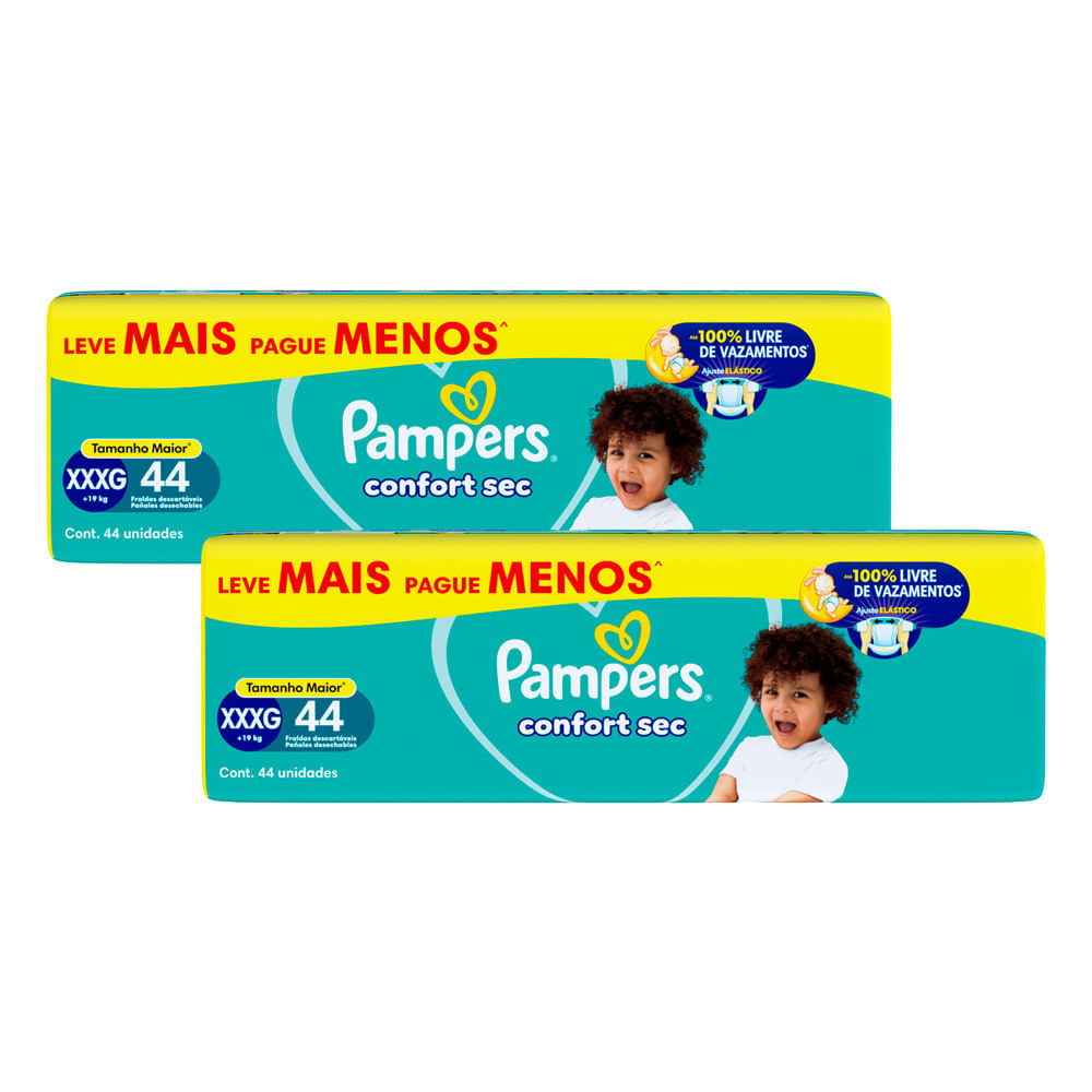Kit 2 Fralda Pampers Confort Sec Tamanho XXXG 44 Unidades Descartáveis
