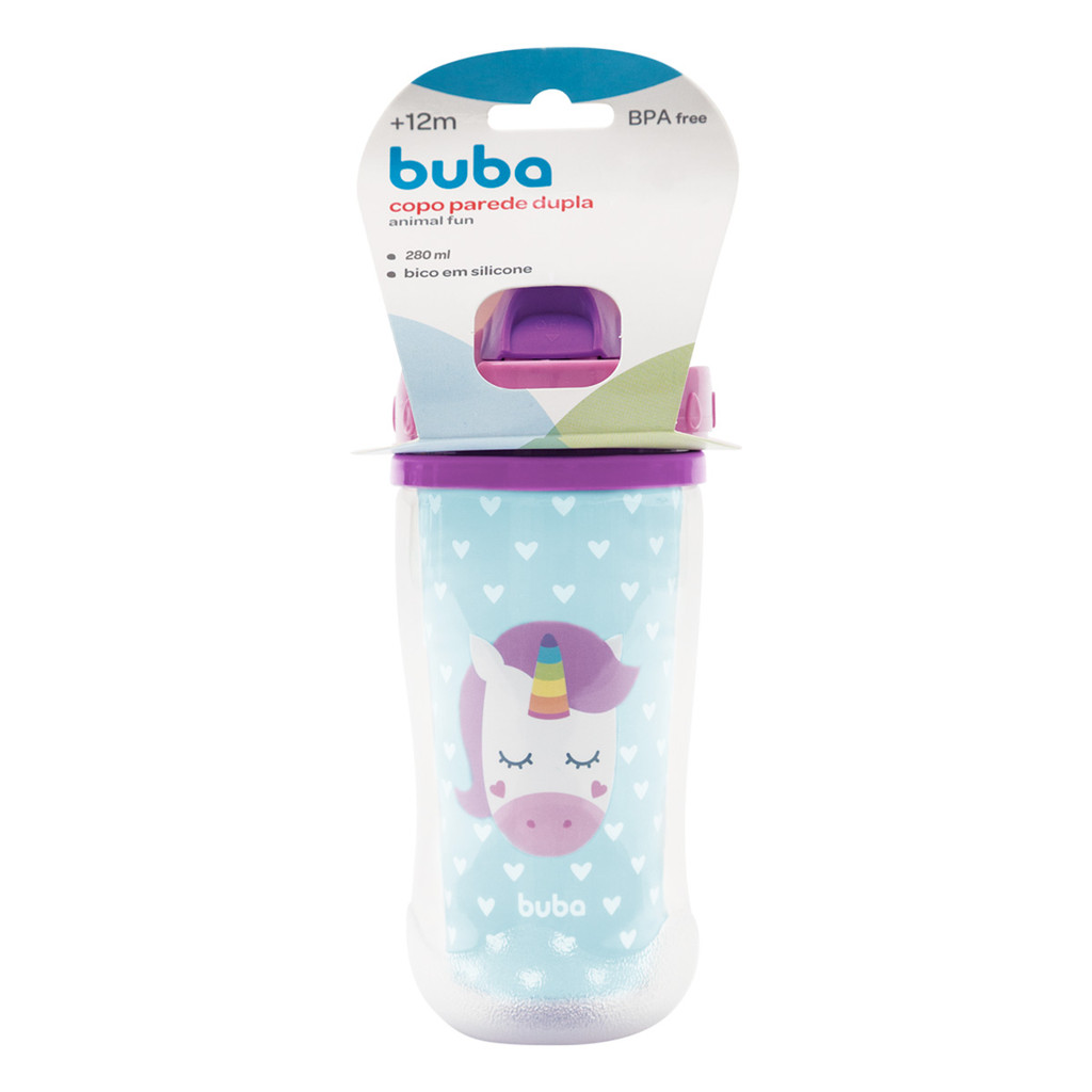 Copo Canudo Parede Dupla Buba Animal Fun Unicórnio 280ml em Oferta na Shopee