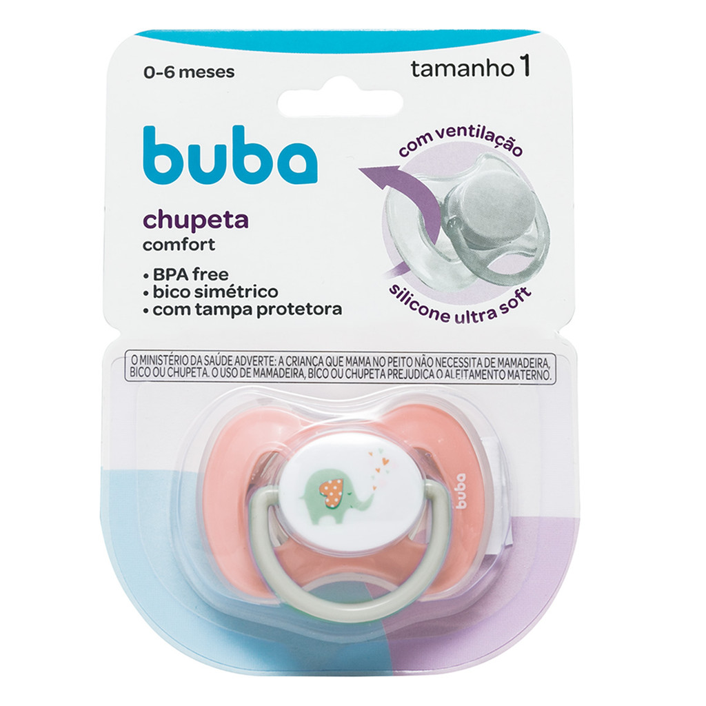 Chupeta Buba Confort Tamanho 1 Elefantinho Rosa em Oferta na Shopee