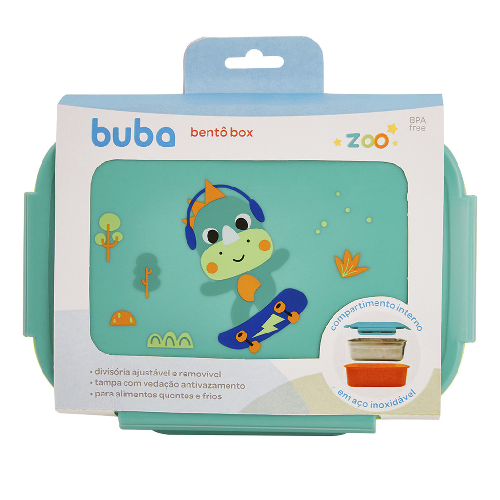 Lancheira Bentô Box com Divisórias Buba Zoo Dino em Oferta na Shopee