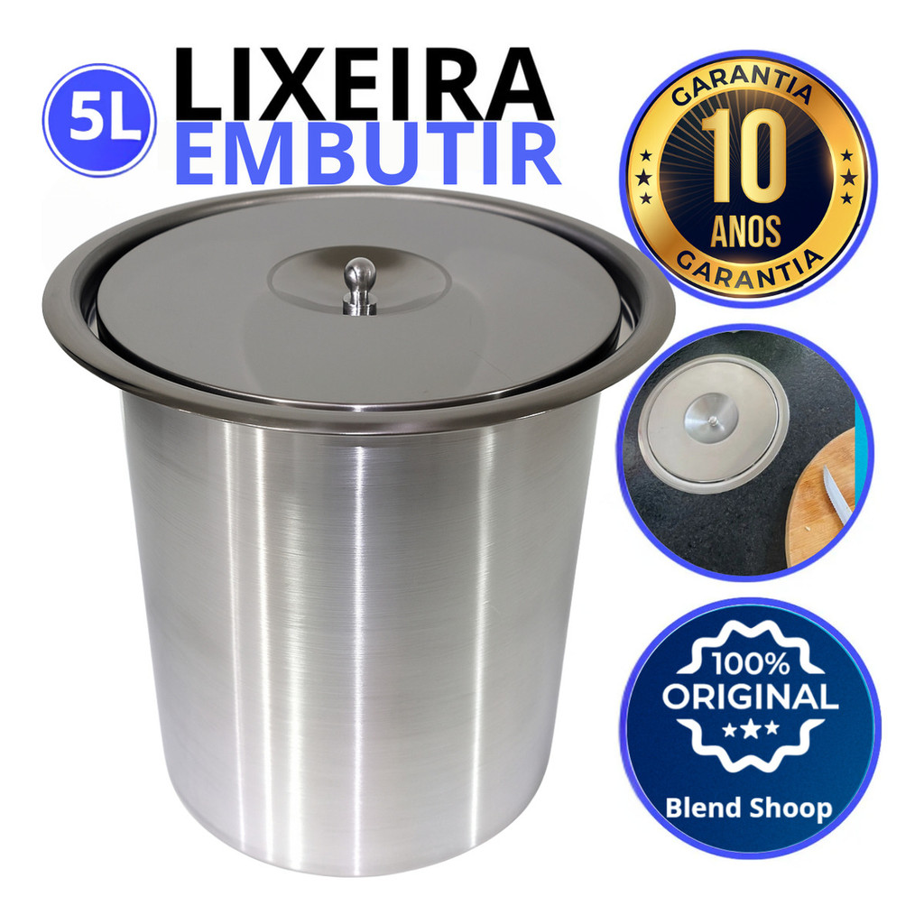 Lixeira de Embutir Pia Cozinha Granito 5 Litros Inox - Não Enferruja Cor Inox Polido - Blend Shoop