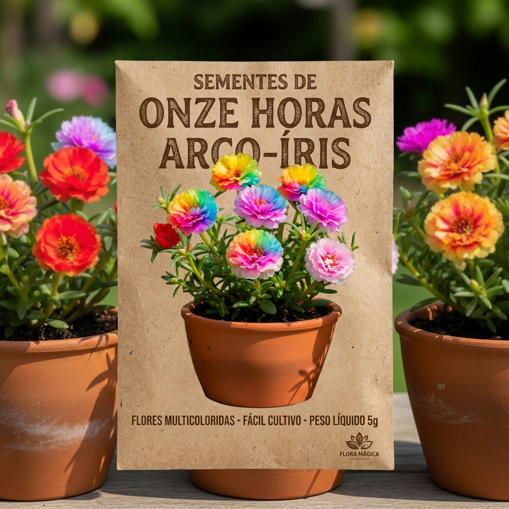 pacote sementes de portulaca (onze-horas) com flores multicoloridas tipo arco-íris