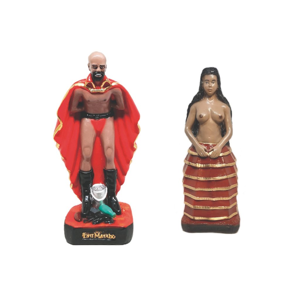 Escultura Estatueta Estátua Imagem Gesso 22cm Altar Congá Exu Marabô E Pombagira 7 Saias Candomblé Umbanda