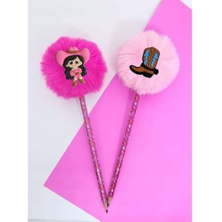 02 Lapis Pompom Boiadeira Caugirl fofa fofinha delicada lembrancinha de aniversario caneta esferografica material escol em Oferta na Shopee