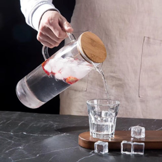 Jarra de Vidro Borossilicato com Tampa de Bambu 1L Garrafa de Suco Chá Tampa Hermética Geladeira em Oferta na Shopee