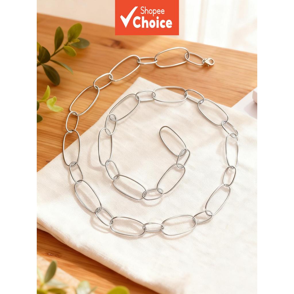  1 colar longo de hip-hop com pingente de círculo grande e pequeno, design geométrico oco, corrente em formato de 8,