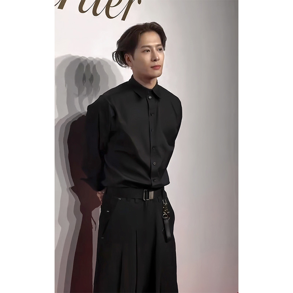 Wang Jiaer Mesmo Estilo Preto Camisa de Manga Comprida Masculina Britânico Yuppie High-End Terno Camisa de Fundo Interno