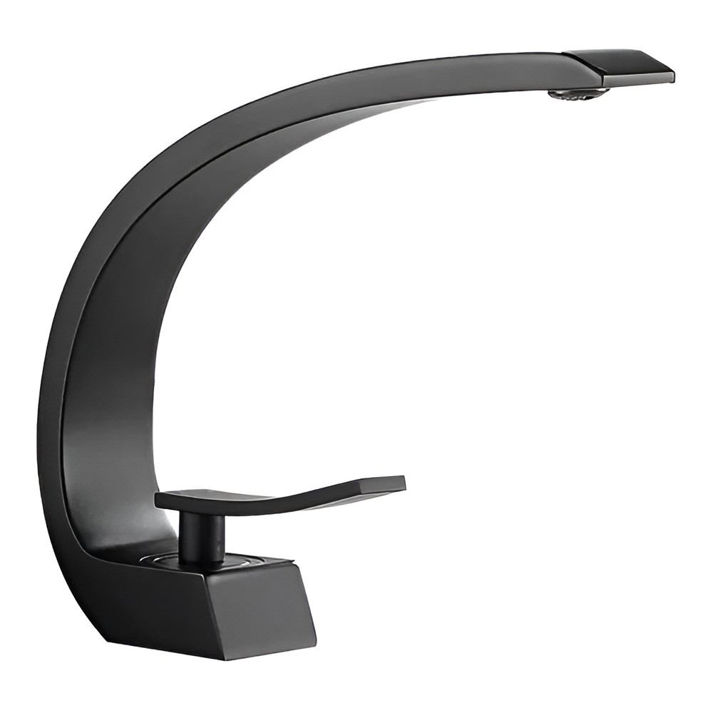 Torneira Banheiro Cascata Curva Preta Fosca Monocomando Luxo Lavabo Misturador