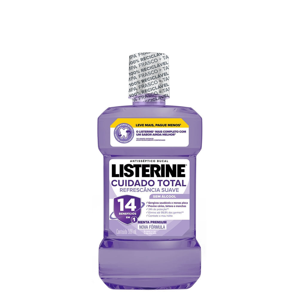 Listerine Cuidado Total 14 Benefícios em 1 Enxaguante Bucal Sem Álcool 500mL em Oferta na Shopee