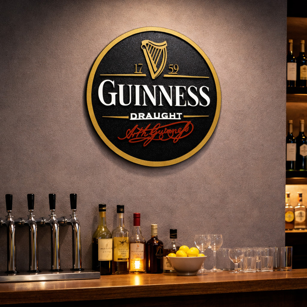 Placa Decorativa Cerveja Guinness Draught 3D Relevo MDF  Decoração Restaurante Bar
