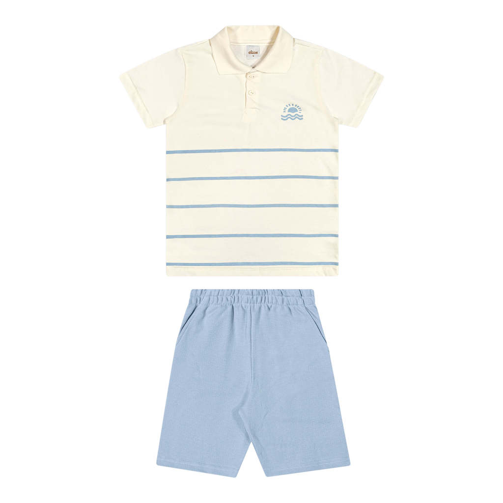 Conjunto Infantil Menino Polo Listrado Elian Bege em Oferta na Shopee