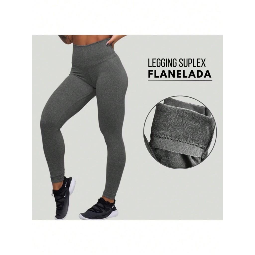 Calça Legging Flanelada Peluciada Térmica Inverno Feminina Suplex Forrada Para Frio Reforçada