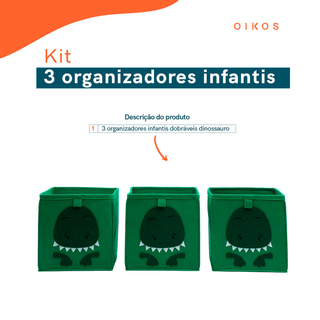 Kit 3 organizadores infantis dobráveis para roupas e brinquedos - Oikos — imagem 2 de 2