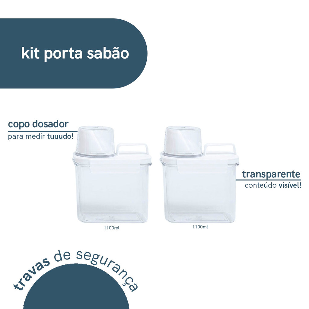 Kit com 2 porta sabão em pó 1,1L com copo dosador e travas - Oikos · foto 2
