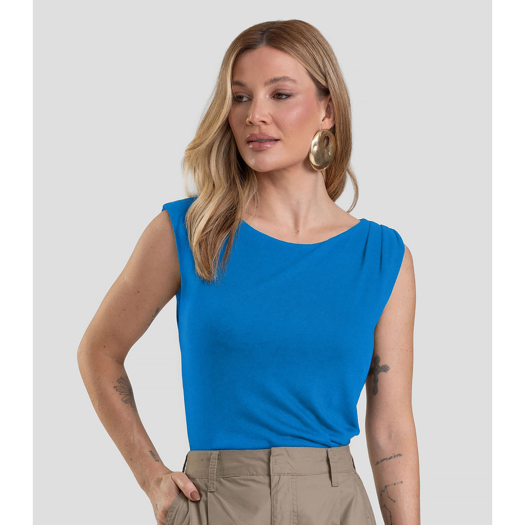 Regata Feminina em Visco Tricot Dianna Azul em Oferta na Shopee