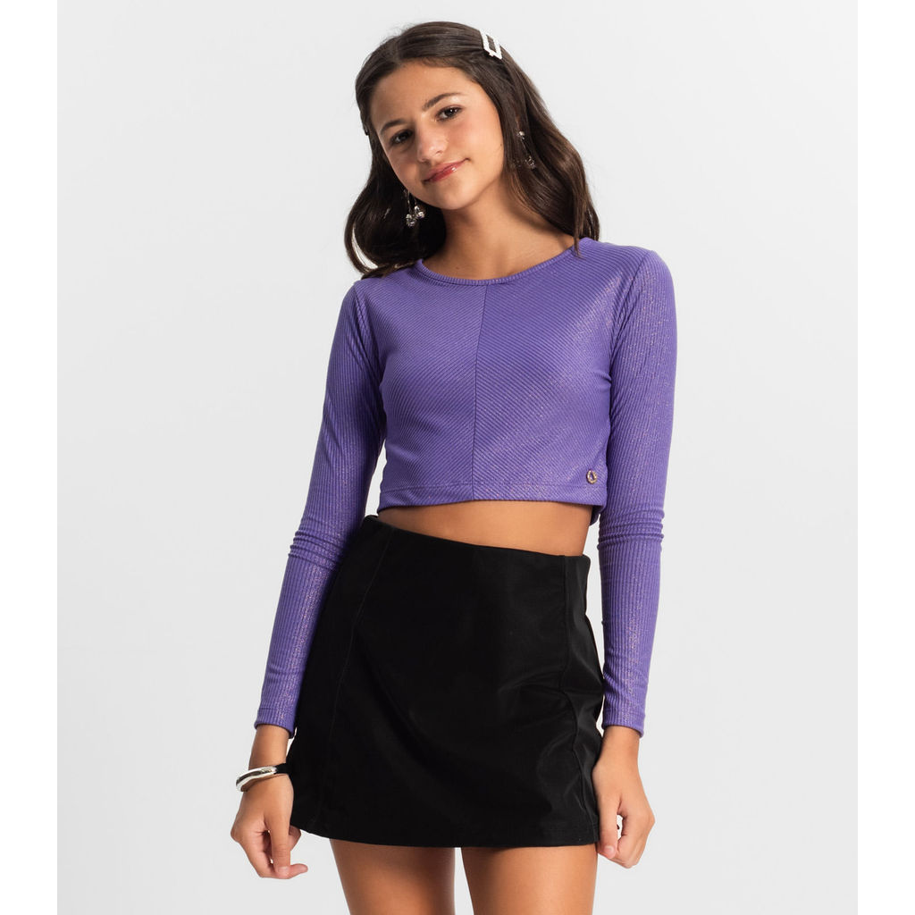 Blusa Cropped Juvenil Manga Longa Minty Roxo em Oferta na Shopee