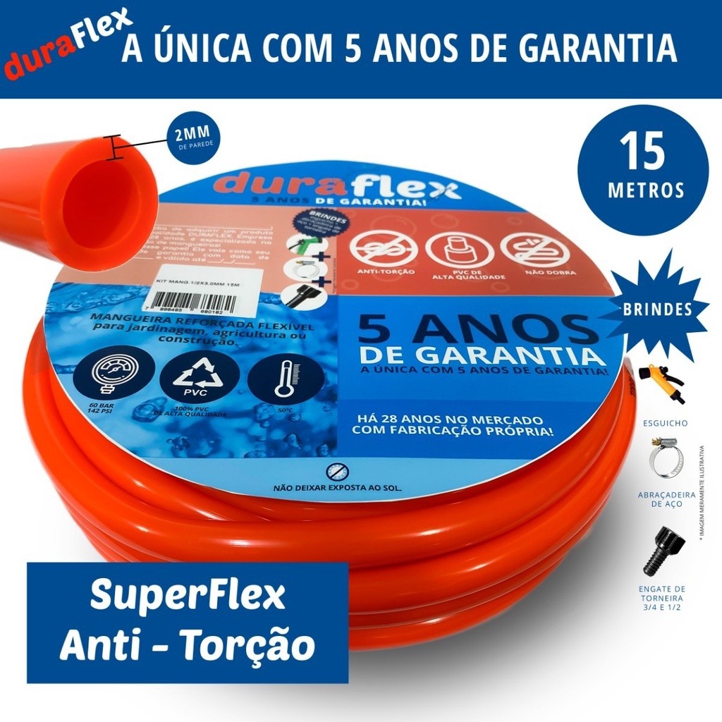 Mangueira de Jardim Doméstica Kit Completo 15mts DuraFlex Profissional