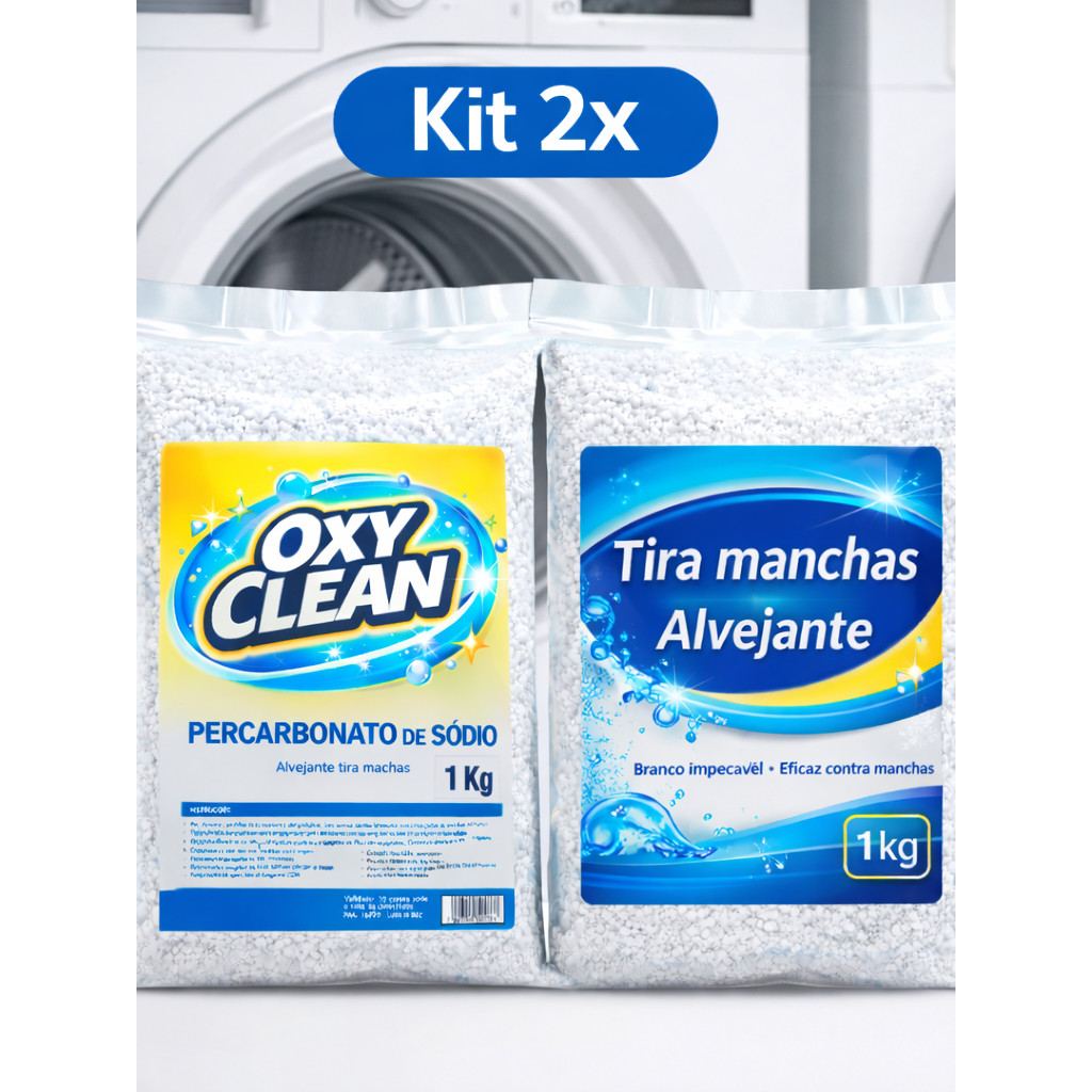 Percarbonato de Sódio 1kg 100% + Tira Manchas Alvejante 1kg Limpeza Profunda Todas as Cores