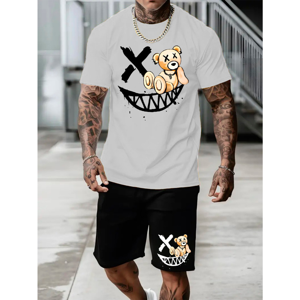 Kit Conjunto Camiseta 100% Algodão e Short Tactel Masculino Ursinho Sorriso Top