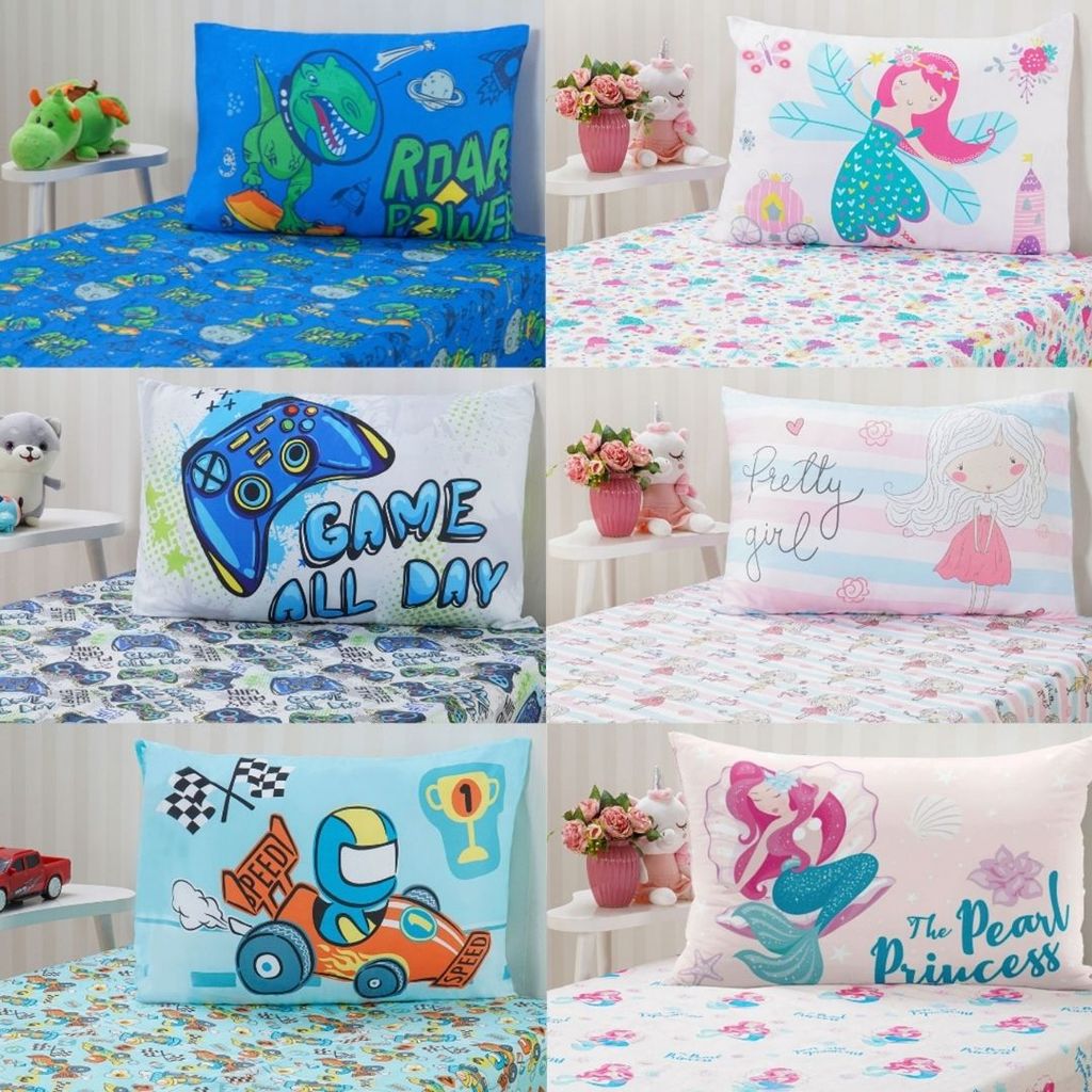 Jogo de Cama Solteiro Infantil 2 Peças Microfibra Lençol com Elástico + Fronha Kids