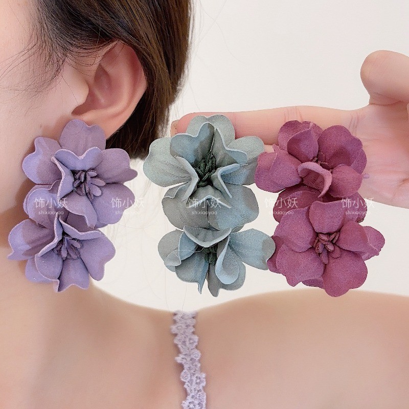 Brincos De Borla De Flor Roxa E Deslumbrante ~ Haste Femininos Adequados Para O Verão São Exagerados Exclusivos Bonitos