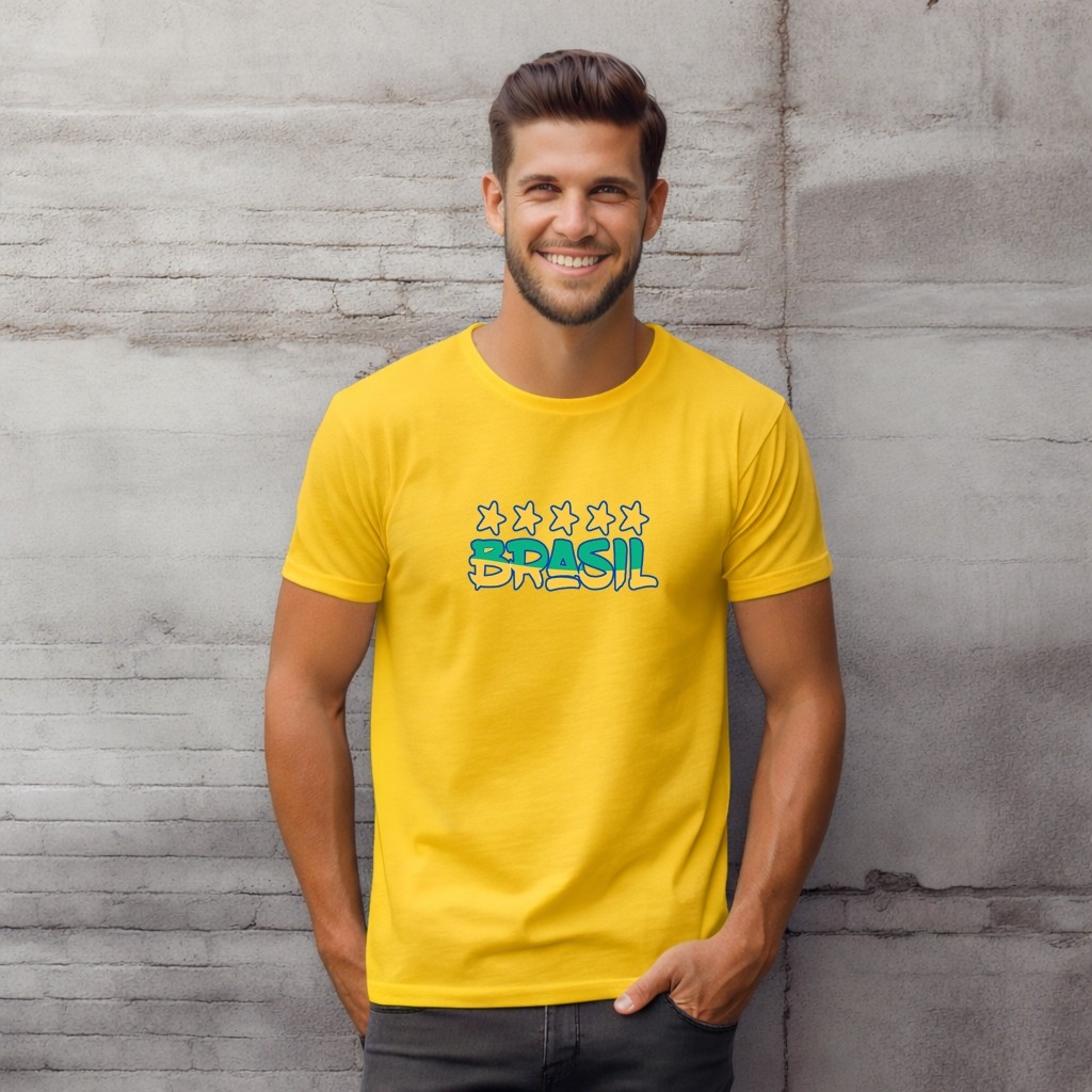 Camiseta Masculina Estampada Brasil Copa do Mundo Futebol Hexa Brasileiro 100% Algodão