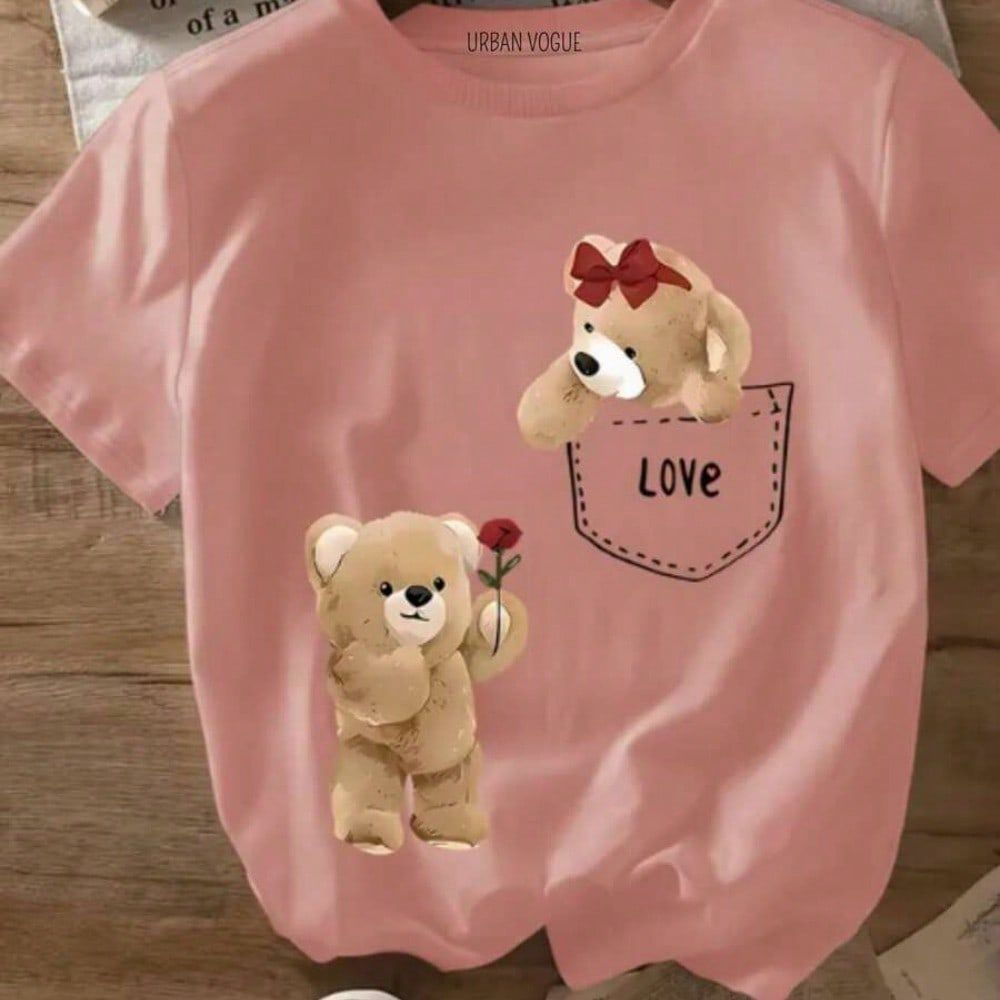 Camiseta Ursinho Delicada Feminina Blusa Menina Estampada Urso