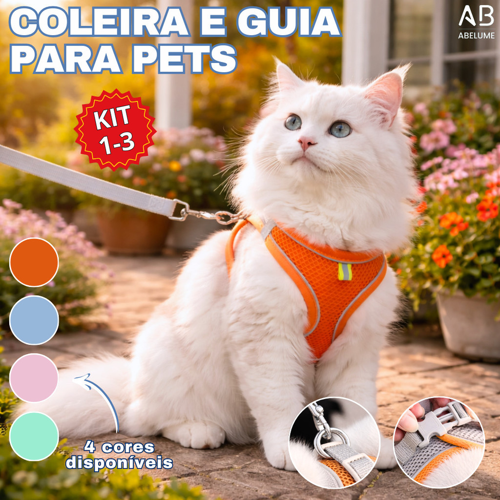 Coleira e Guia para Cães e Gatos Diversos Tamanhos Para Pequeno e Médio Porte em Oferta na Shopee
