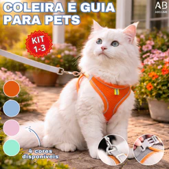 Coleira e Guia para Cães e Gatos Diversos Tamanhos Para Pequeno e Médio Porte