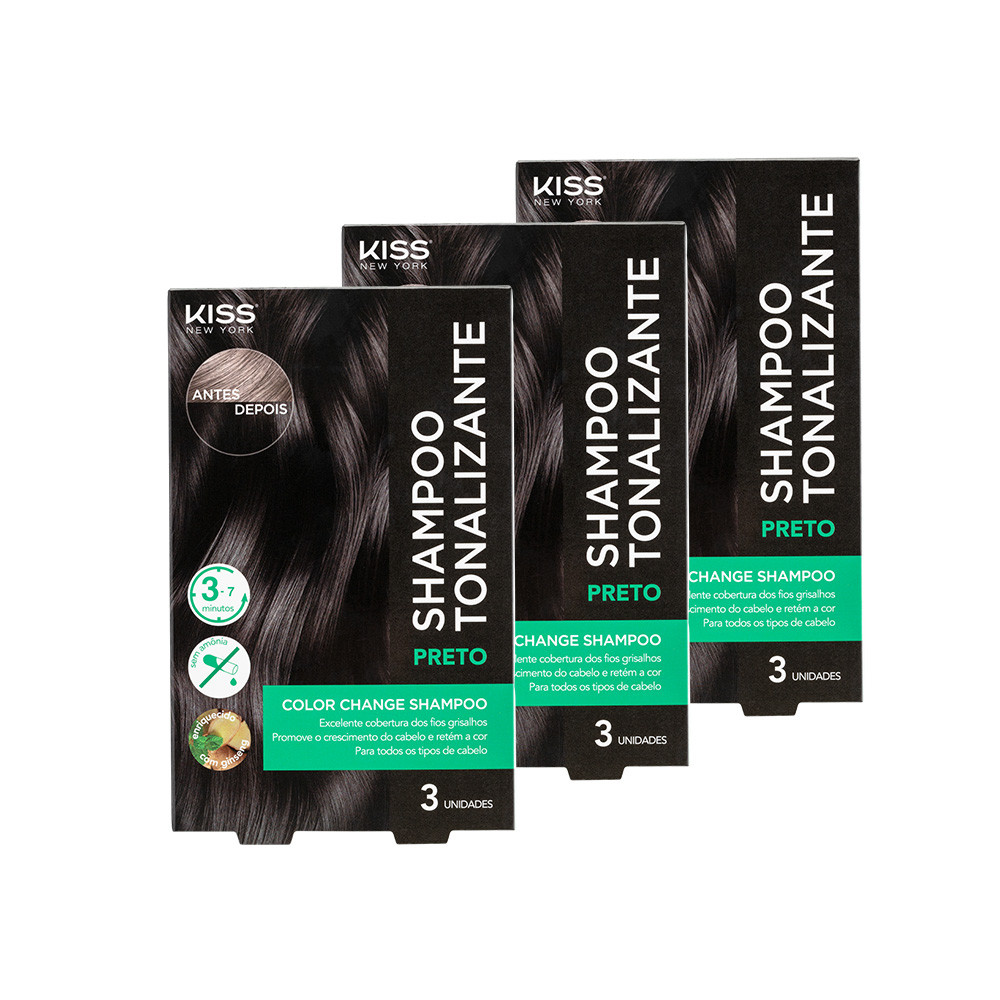 Kit com 3 Shampoos Tonalizantes Color Change Preto - Kiss New York em Oferta na Shopee