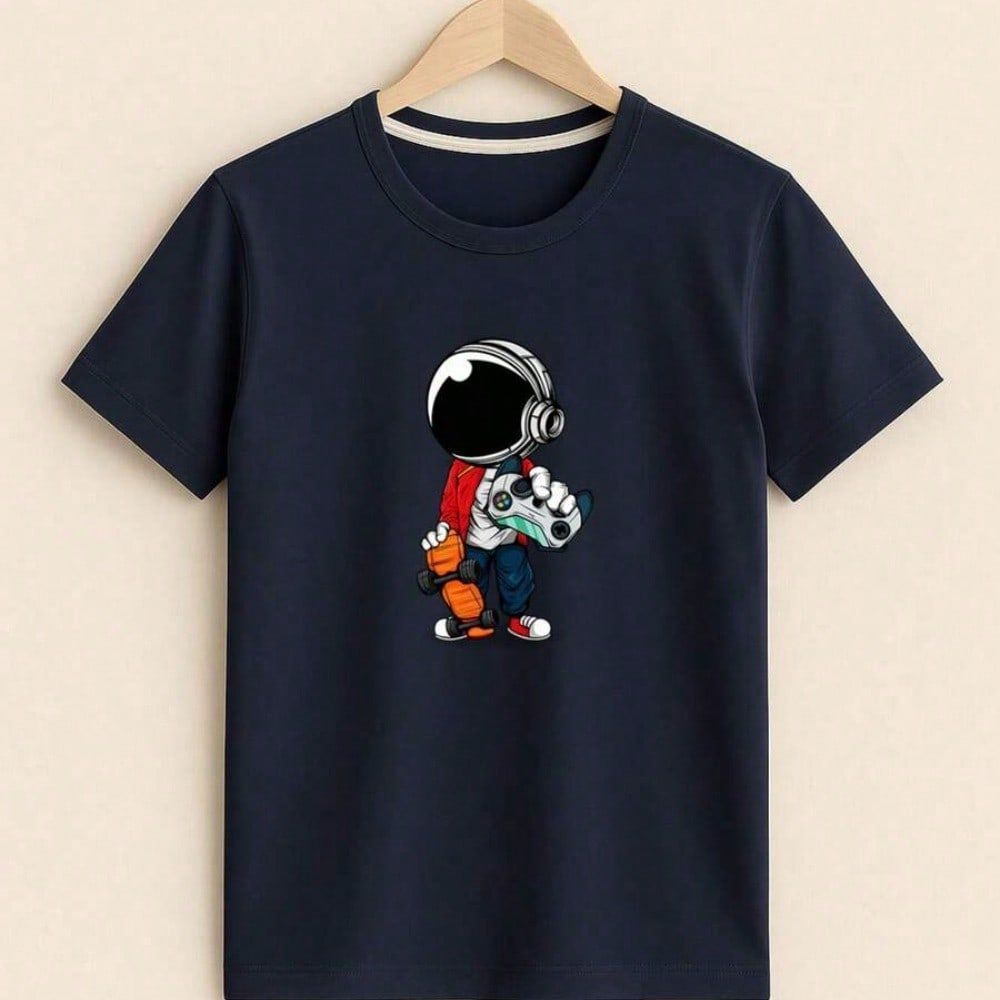 Camiseta infantil 100% Algodão estampada Astronauta Gamer Confortável, divertida para qualquer ocasião para menino