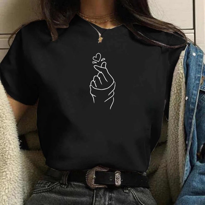 camiseta Coraçao kpop Varias Estampas Blusa preta de algodão kpop bts blackpink Camisa 100% Algodão
