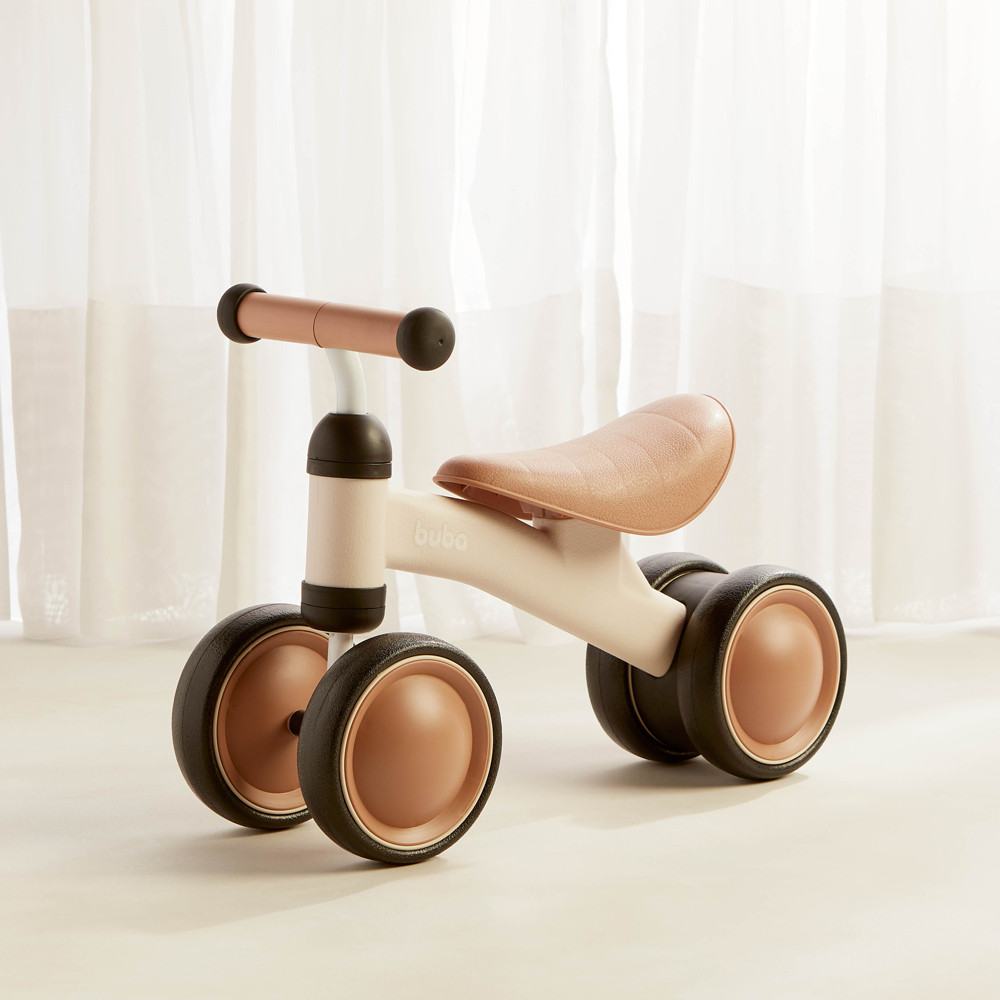 Bicicleta Equilíbrio Infantil Andador Sem Pedal Buba 4 Rodas Bebê Buba Criança Bege Diversão