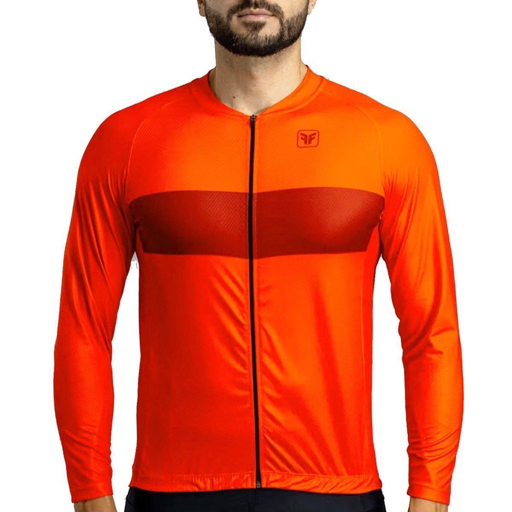 Camisa de Ciclismo Free Force Basic Damasco Manga Longa Laranja