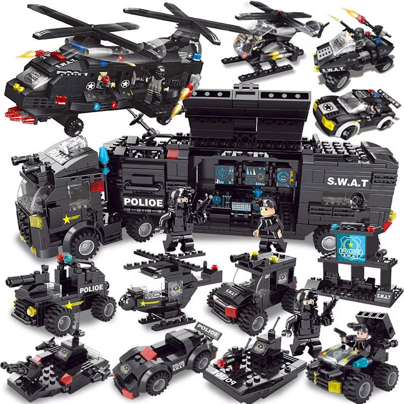 1560 pçs Lego blocos de construção carruagem militar polícia fogo SWAT brinquedo carro montagem educacional das crianças