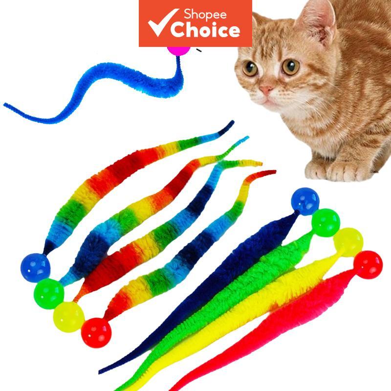  FunAdd 3 Unidades Bola Borrachada Colorida em Forma de Lagarta para Gatos, Brinquedo Interativo para Animais de