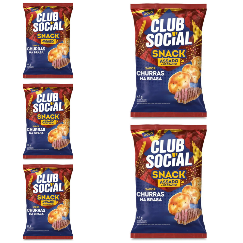 5 Pacotes Club Social Snack Churras Na Brasa 68g