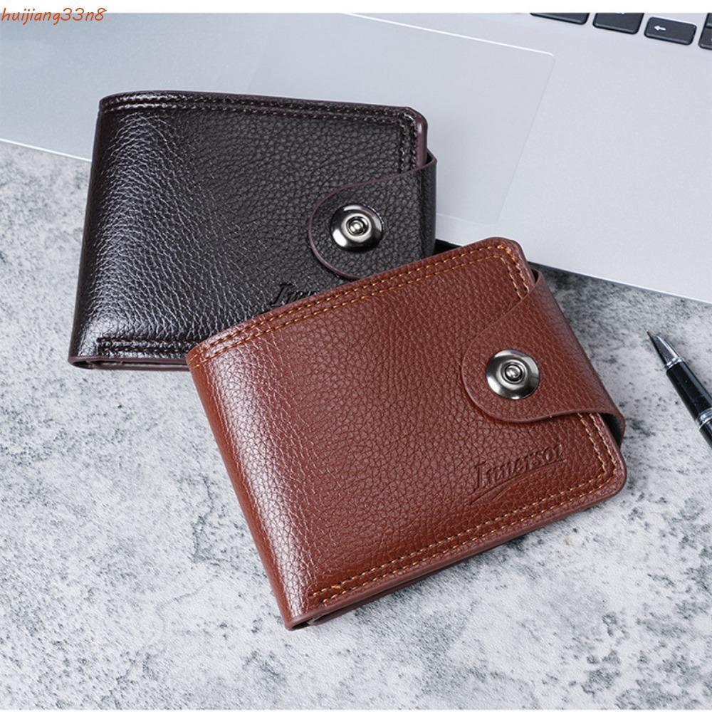 HUIJIANG Bolsa De Duas Dobras , Fivela Masculina De Cor Sólida Macia , Bolso De Moeda Com Zíper Masculino De Lazer Duráv