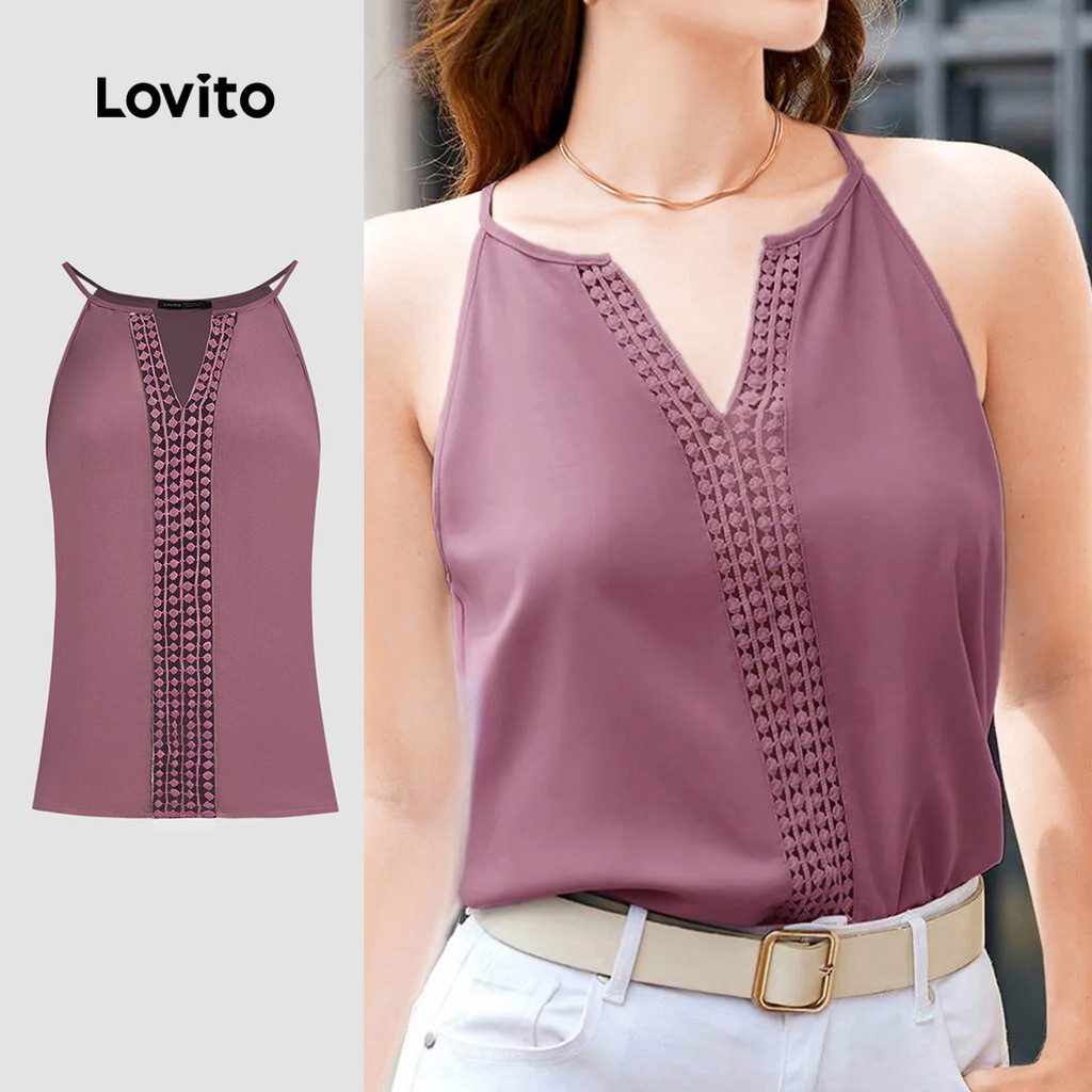 Lovito  Top Casual Exagerado Babado Simples Lazer Primavera/verão Cinza Rosa Top para Mulheres L178ED2088 em Oferta na Shopee