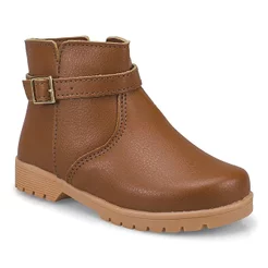 Bota Infantil Menina Pequito Ziper Cano Curto Tira Fivela Delicada Passeio Inverno 72106