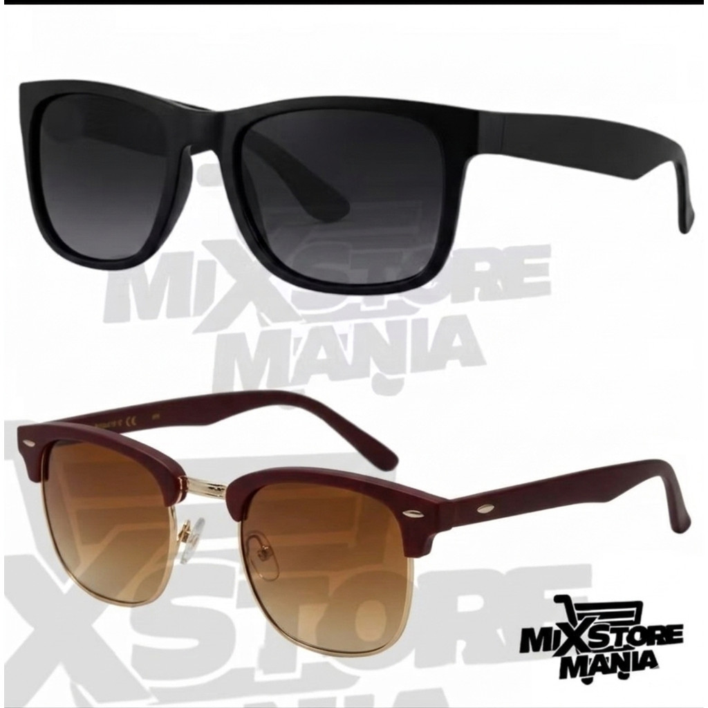 Kit 2 Óculos de Sol Feminino e Unissex Clubmaster Redondo + Quadrado Justin Estiloso UV400 | Pode Comprar Separado
