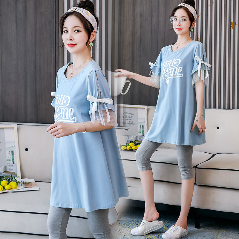Novo estilo 2025 maternidade verão terno gaze meia manga camiseta versão coreana verão exterior usar vestido superior de